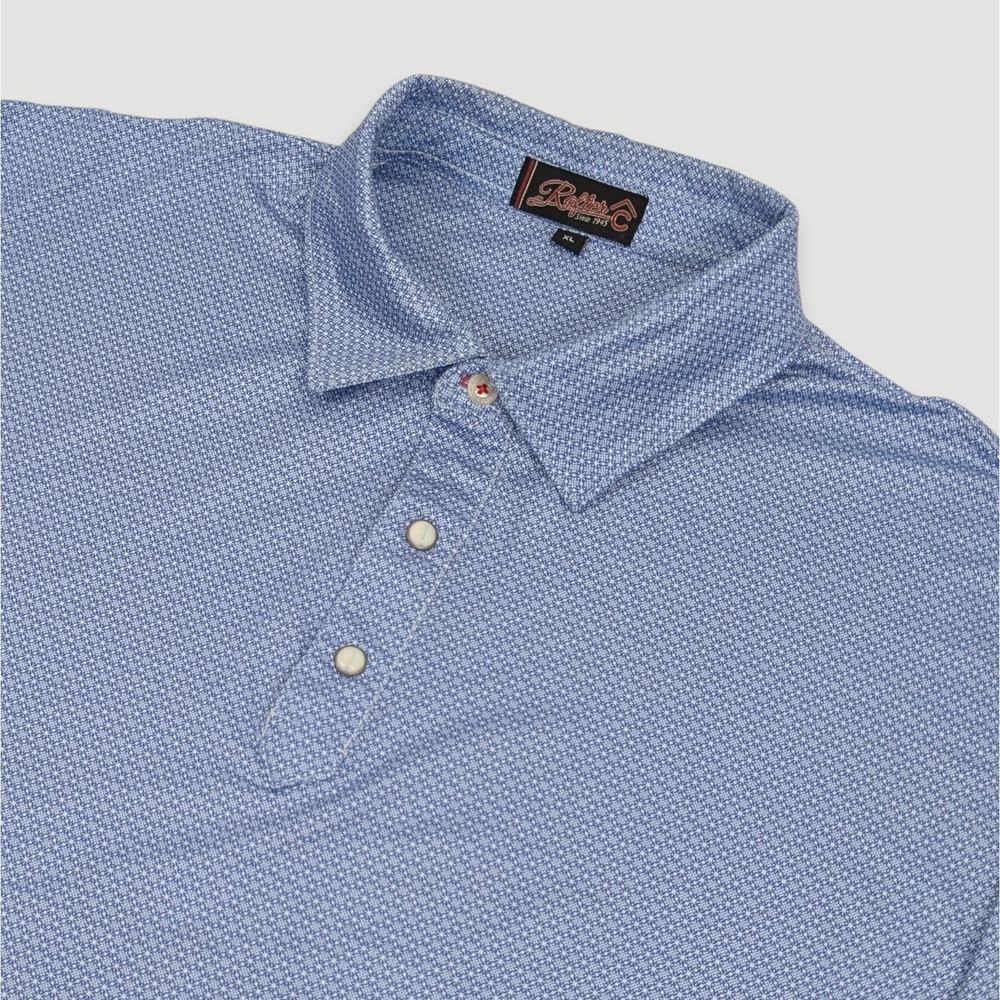 Rafter C Performance Polo Men XL Blue Geometric Print Pearl Snap Golf Athleisure
